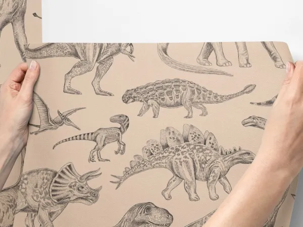 Umývateľná detská tapeta na stenu DINOSAURI hnedá
