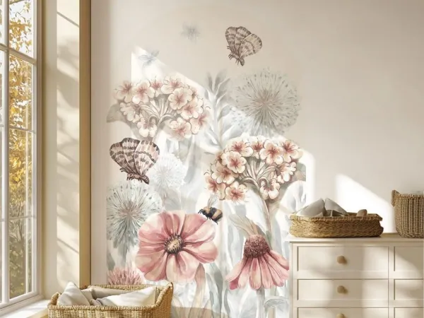 Nástenná samolepka OBLÚK do detskej izby DIVOKÉ KVETY Zvoľte rozmer: 60 x 110 cm
