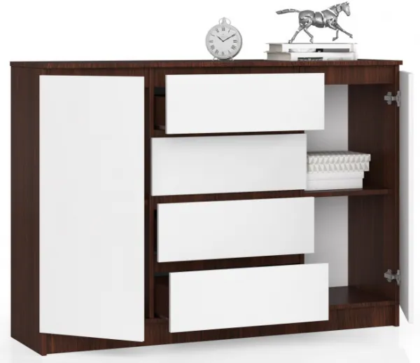 Ak furniture Komoda Kryštof 140 cm 2 skrinky a 4 zásuvky wenge/biela