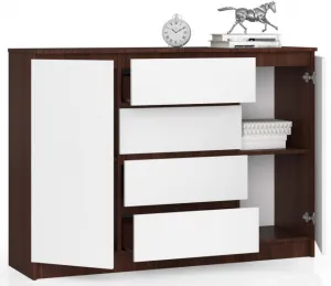 Ak furniture Komoda Kryštof 140 cm 2 skrinky a 4 zásuvky wenge/biela