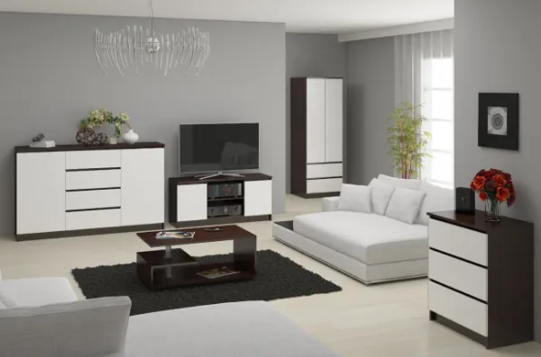 Ak furniture Komoda Kryštof 140 cm 2 skrinky a 4 zásuvky wenge/biela