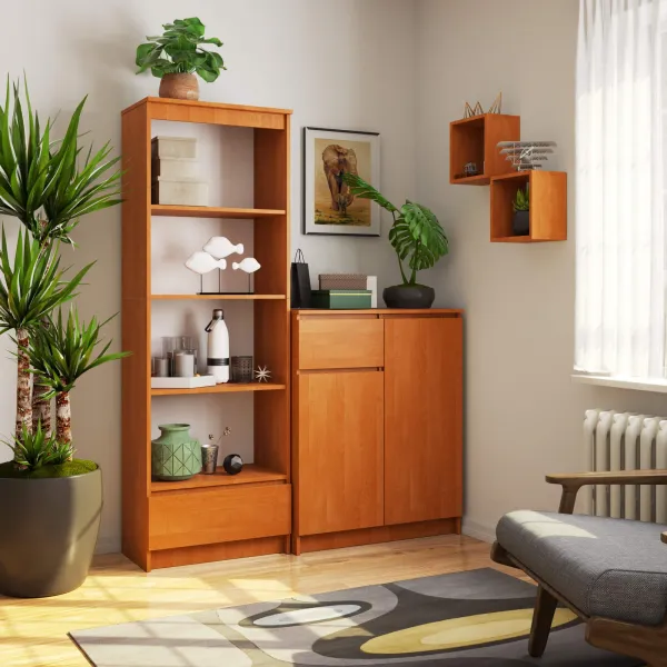 Ak furniture Kancelársky regál Rexa 60 cm 1 zásuvka a 4 police jelša