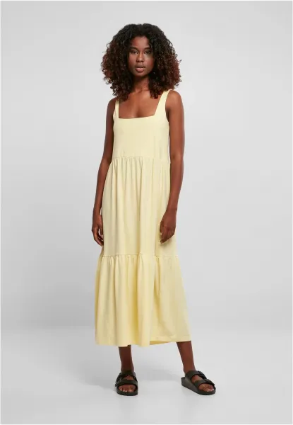 Women's summer dress with 7/8 length Valance soft yellow