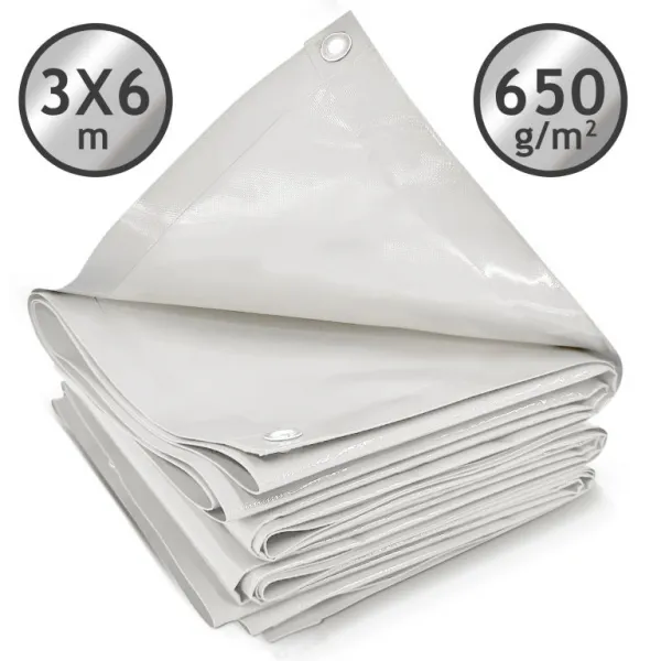 JAGO Plachta 650 g/m², hliníkové oká, biela, 3 x 6 m