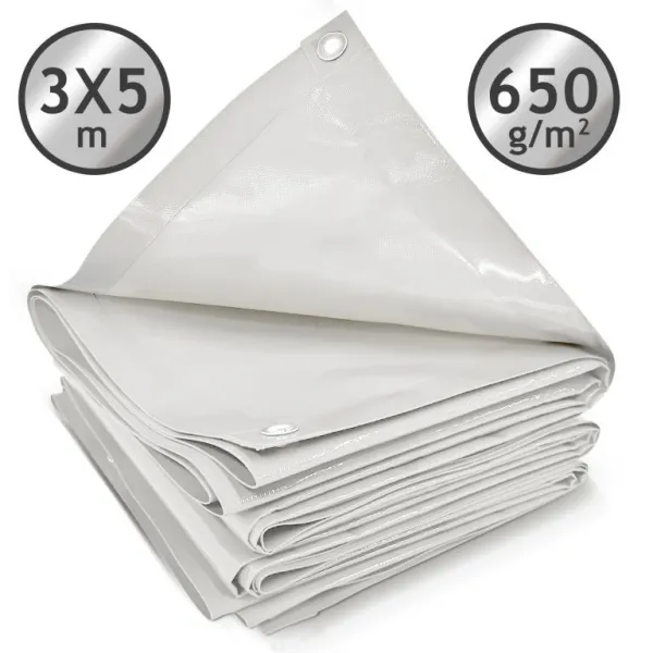 JAGO Plachta 650 g/m², hliníkové oká, biela, 3 x 5 m