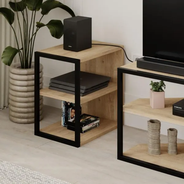 Súprava TV stolíka + 2 ks bočných stolíkov Houseland Echo dub zafírový/čierna
