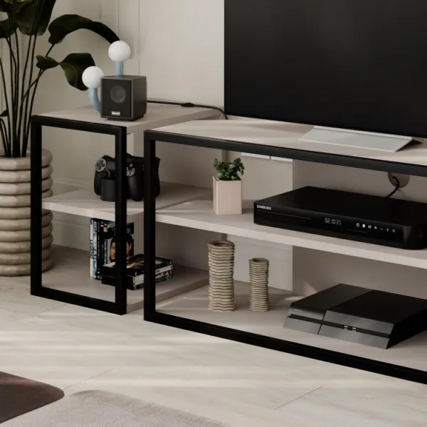 Súprava TV stolíka + 2 ks bočných stolíkov Houseland Echo mocha/čierna