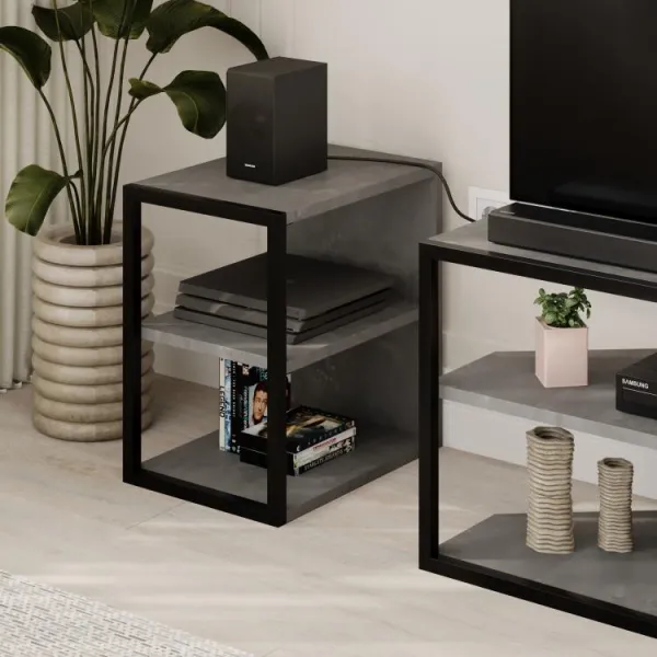 Súprava TV stolíka + 2 ks bočných stolíkov Houseland Echo retro sivá/čierna