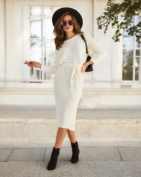 Resti Ecru women's sweater dress