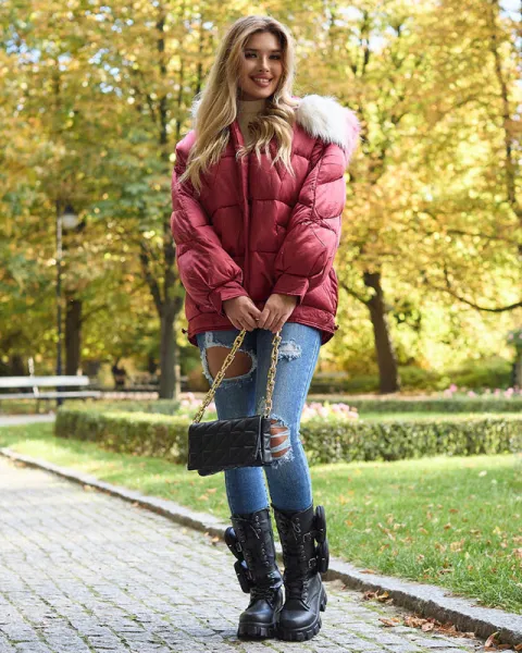 Resti Maroon women's winter jacket with synthetic down fill - Clothing