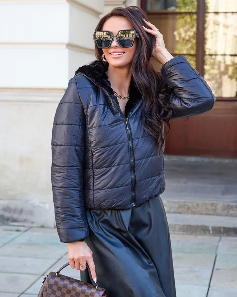 Resti Double-sided women's jacket with fur in black