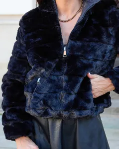 Resti Double-sided women's jacket with fur in black