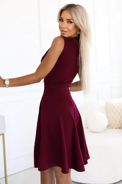 573-4 Exclusive dress with a flared bottom and a zipper - burgundy