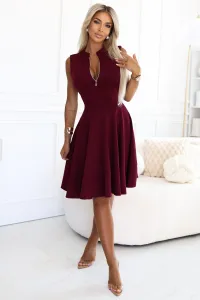 573-4 Exclusive dress with a flared bottom and a zipper - burgundy
