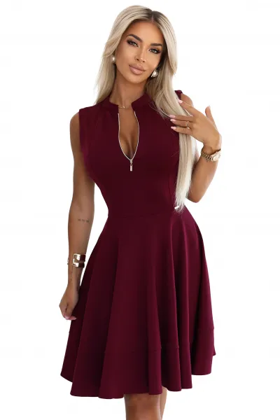 573-4 Exclusive dress with a flared bottom and a zipper - burgundy