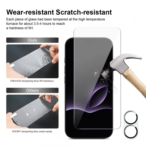 JP Mega Pack Tvrdených skiel, 3 sklá na telefón s aplikátorom + 2 sklá na objektív, iPhone 17