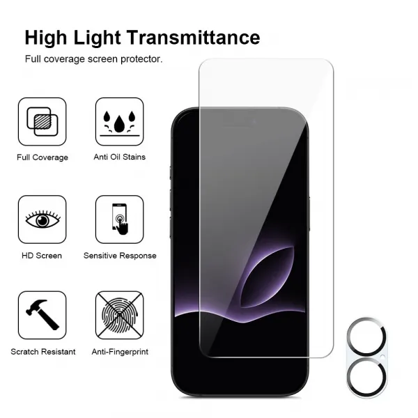 JP Mega Pack Tvrdených skiel, 3 sklá na telefón s aplikátorom + 2 sklá na objektív, iPhone 17
