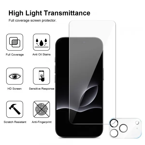 JP Mega Pack Tvrdených skiel, 3 sklá na telefón s aplikátorom + 2 sklá na objektív, iPhone 17 Pro