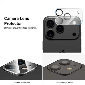 JP Mega Pack Tvrdených skiel, 3 sklá na telefón s aplikátorom + 2 sklá na objektív, iPhone 17 Pro Max