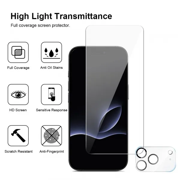 JP Mega Pack Tvrdených skiel, 3 sklá na telefón s aplikátorom + 2 sklá na objektív, iPhone 17 Pro Max
