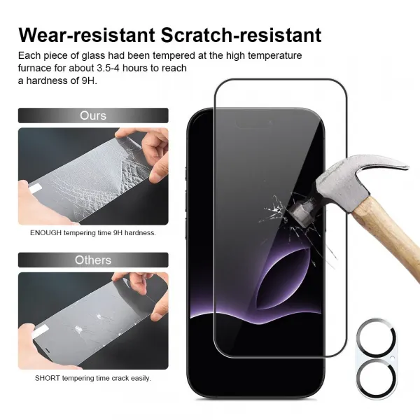 JP Full Pack Tvrdených skiel, 2x 3D sklo s aplikátorom + 2x sklo na objektív, iPhone 17