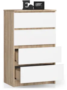 Ak furniture Komoda Kuba 60 cm - 4 zásuvky dub sonoma/biela