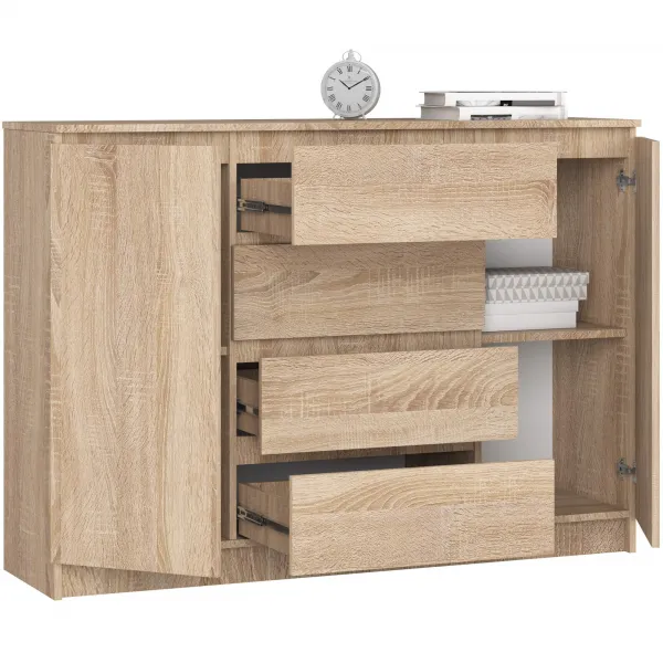 Ak furniture Komoda Kryštof 140 cm 2 skrinky a 4 zásuvky dub sonoma