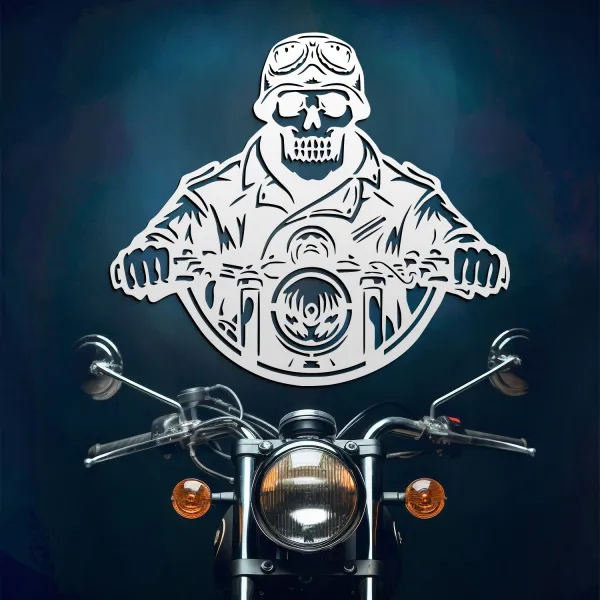 Nástenná dekorácia - Lebka na motorke