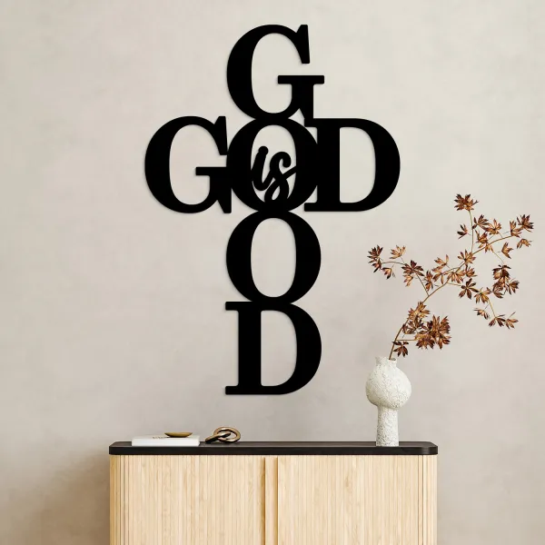 Moderný drevený kríž na stenu - God is good