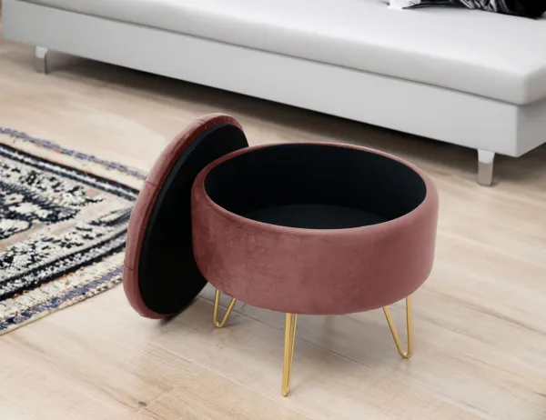 Ak furniture Taburet ROCA samet růžový