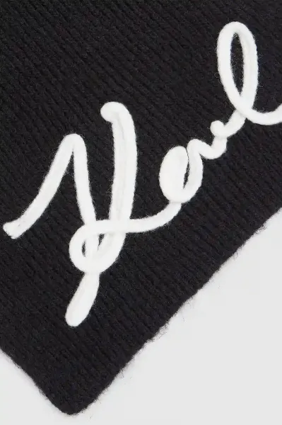 Šál s prímesou vlny Karl Lagerfeld čierna farba, s nášivkou, A4W33028