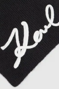 Šál s prímesou vlny Karl Lagerfeld čierna farba, s nášivkou, A4W33028