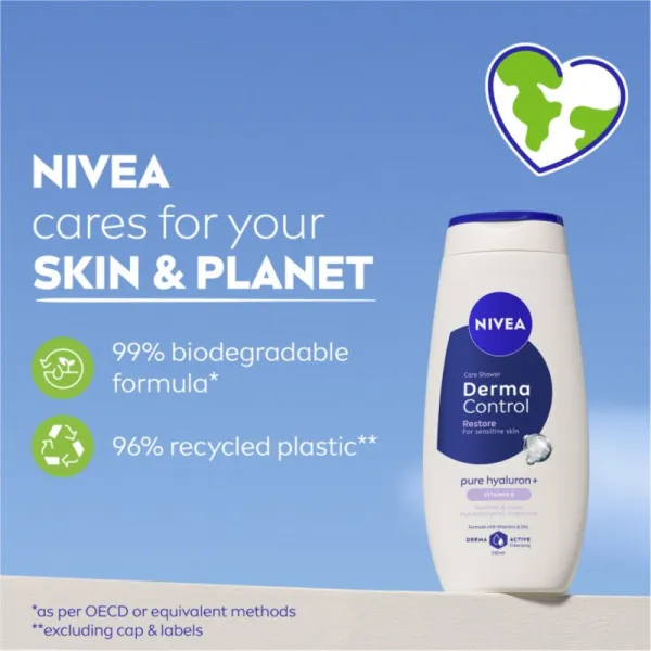 NIVEA Derma Control Restore hydratačný sprchový gél s kyselinou hyalurónovou 250 ml