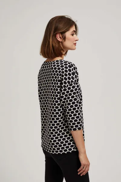 Marisse Blouse With A Geometric Pattern, White And Navy Blue