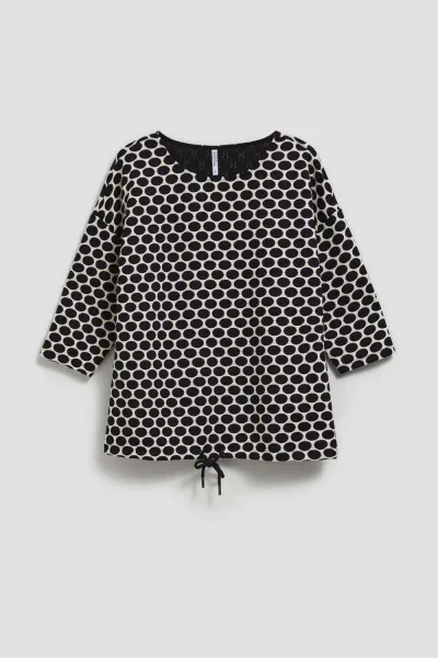 Marisse Blouse With A Geometric Pattern, White And Navy Blue