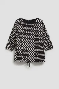 Marisse Blouse With A Geometric Pattern, White And Navy Blue