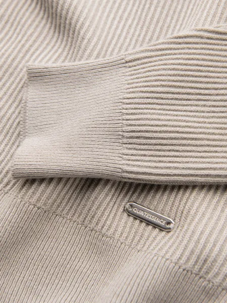 Ombre Men's ribbed sweater with buttons at the neckline - beige