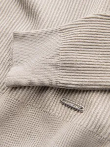 Ombre Men's ribbed sweater with buttons at the neckline - beige