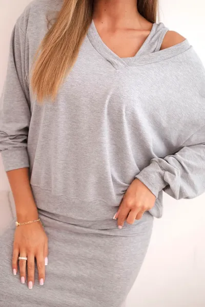 Legínovo Súprava blúzka + rebrované šaty fialové Farba: Sivá, Veľkosť: UNI