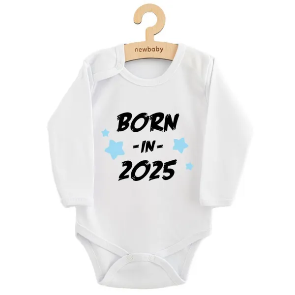 Detské body s potlačou New Baby BORN IN 2025 blue 68 (4-6m)