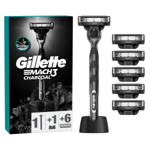 Gillette Mach3 Charcoal holiaci strojček so stojančekom + náhradné hlavice 6 ks