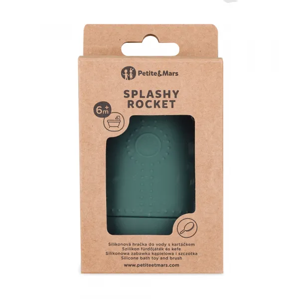 PETITE&MARS Hračka silikónová do vody s kefkou Splashy Rocket Misty Green 6m+