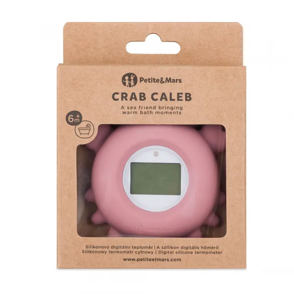 PETITE&MARS Teplomer silikónový digitálny do vody Crab Caleb Dusty Rose 0m+