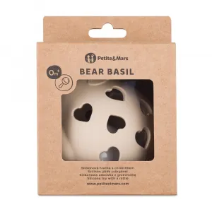 PETITE&MARS Hračka silikónová s hrkálkou Bear Basil Desert Sand 0m+