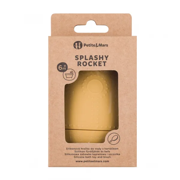 PETITE&MARS Hračka silikónová do vody s kefkou Splashy Rocket Intense Ochre 6m+