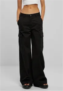 Women's twill trousers with a high waist and wide legs, black