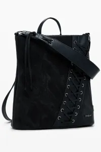 Ruksak Desigual BLACK PATCH TANGO P dámsky, čierna farba, malý, s nášivkou, 25WAKP12