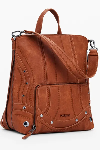 Ruksak Desigual EMBRO PATCH PRETORIA dámsky, hnedá farba, malý, jednofarebný, 25WAKP23