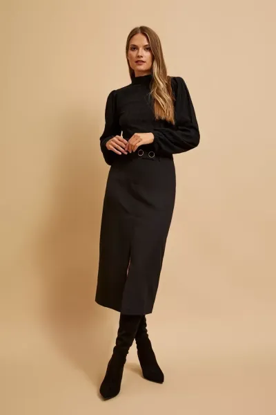 Marisse Black Turtleneck Blouse With Puffed Sleeves