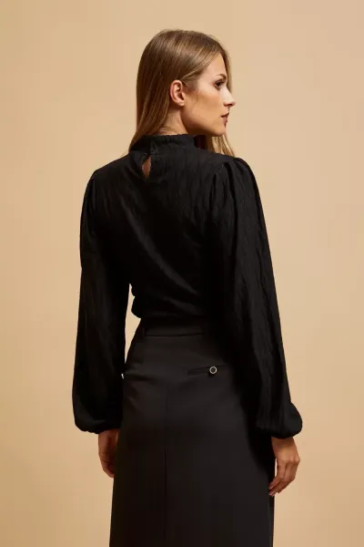 Marisse Black Turtleneck Blouse With Puffed Sleeves